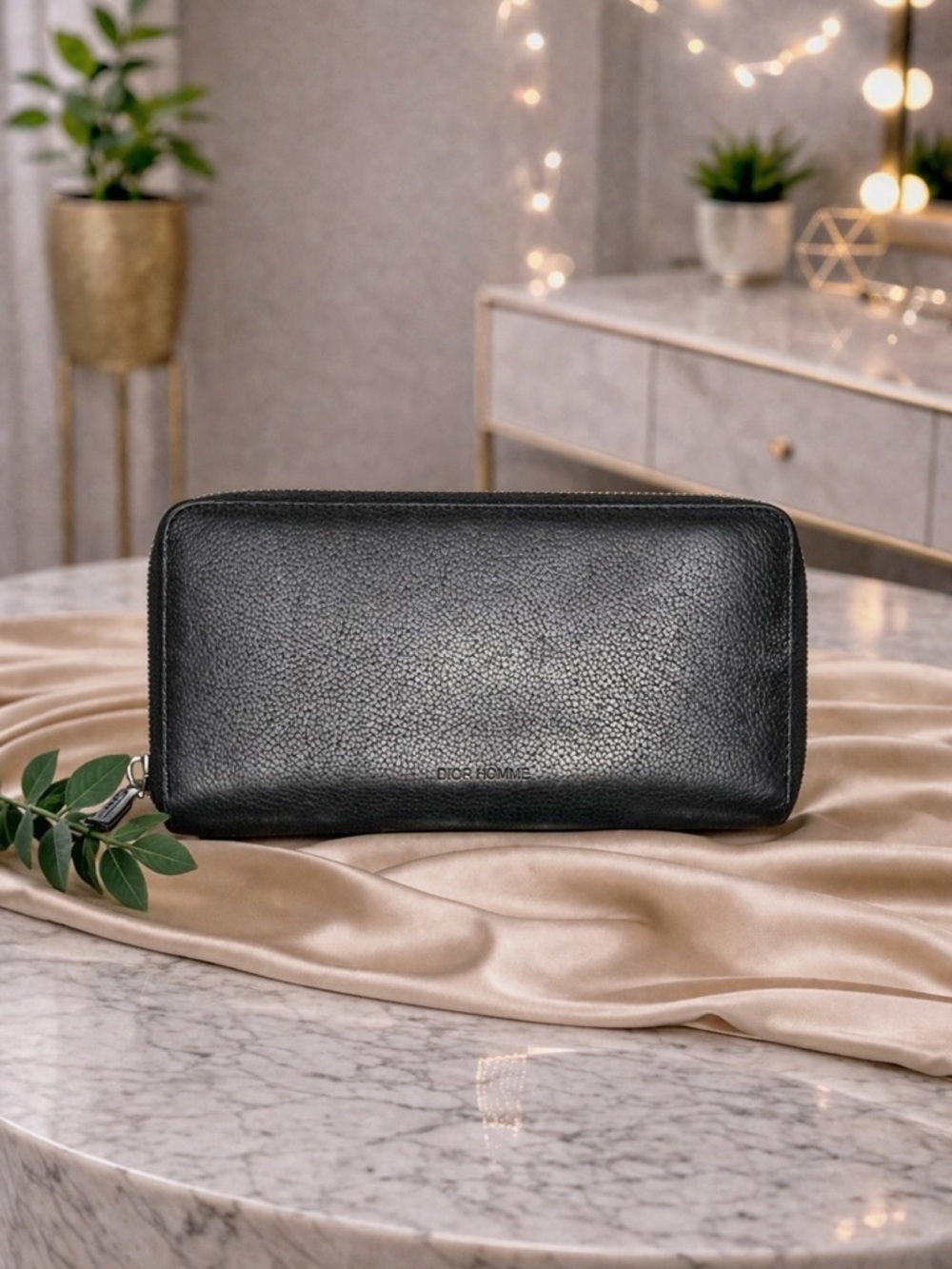Dior Homme Black Grained Calfskin Long Zip Around Wallet